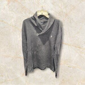 Polo Ralph Lauren Sweater Mens L Henley Cowl‎ Neck Gray Pony Logo Hook And Loop